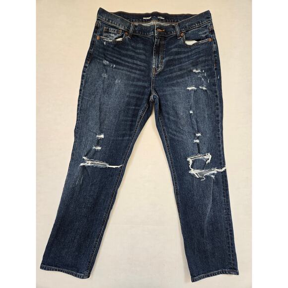 Old Navy Mid Rise Boyfriend Jeans Sz 10 Dark Wash Distressed Jeans - Picture 1 of 6
